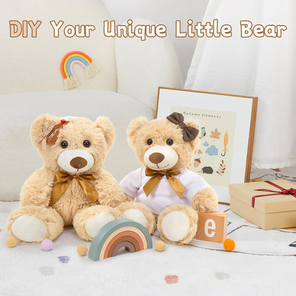 MorisMos 14Pcs Teddy Bears Bulk Baby Shower, 14inch Cute Teddy Bear Stuffed Animal Plush, Small Stuffed Bears on Centerpiece Baby Shower, Kids Party Favors, Brown