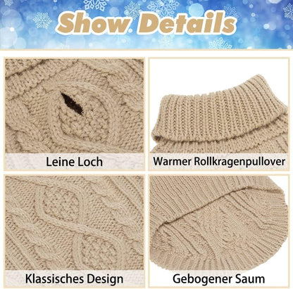 BINGPET Thermal Knitted Dog Sweater for Small Medium Large Dogs,Winter Dog Cat Coat Warm Sweartershirts Outfits,Classic Cable Knit Turtleneck Pullover Dog Jumper Coat Warm Sweartershirts