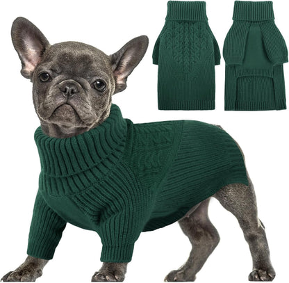 Queenmore Dog Sweater Small, Dog Sweaters for Small Dogs Girl or Boy, Small Dog Christmas Sweater, Winter Puppy Doggie Sweatshirt Knitwear, Pet Chunky Warm Coat for Medium Large Size Dogs, Green S