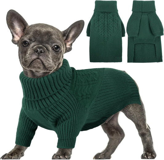 Queenmore Medium Dog Sweater, Dog Sweaters for Medium Dogs Girl or Boy, Medium Dog Christmas Sweater, Winter Doggie Sweatshirt Knitwear, Pet Chunky Warm Coat for Small Large Size Dogs, Green M