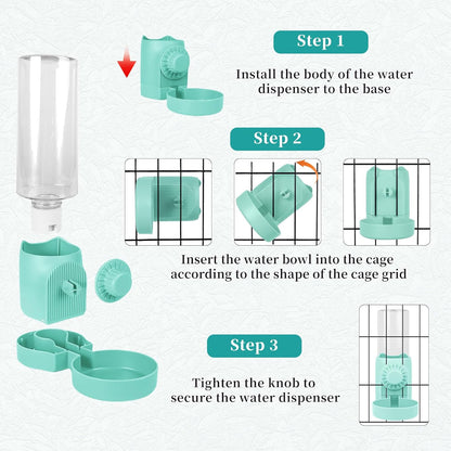 Hanging Pet Water Dispenser,17oz Rabbit Guinea Pig Water Bottle, Water Bowl for Cats Dogs Ferret Small Animals (Blue)