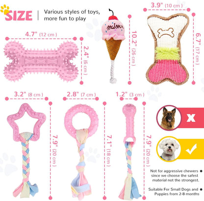 BAEJMJK 6 Pack Puppy Teething Toys Pink Small Breed Dog Chew Toys with Rope Cute Soft Rubber Puppy Toys Set for Cleaning Teeth Interactive Pet Doggy Bone Toys