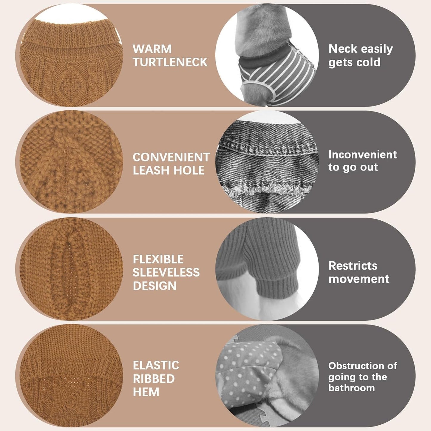 BINGPET Thermal Knitted Dog Sweater for Small Medium Large Dogs,Winter Dog Cat Coat Warm Sweartershirts Outfits,Classic Cable Knit Turtleneck Pullover Dog Jumper Coat Warm Sweartershirts