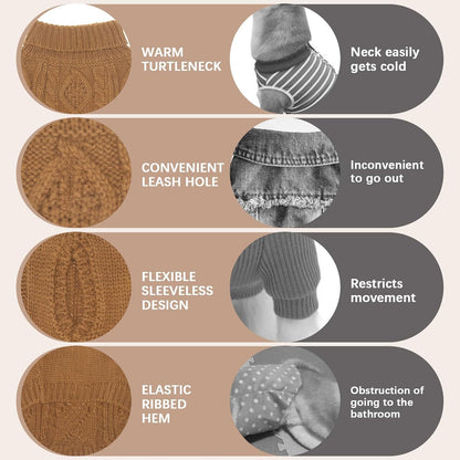 BINGPET Thermal Knitted Dog Sweater for Small Medium Large Dogs,Winter Dog Cat Coat Warm Sweartershirts Outfits,Classic Cable Knit Turtleneck Pullover Dog Jumper Coat Warm Sweartershirts