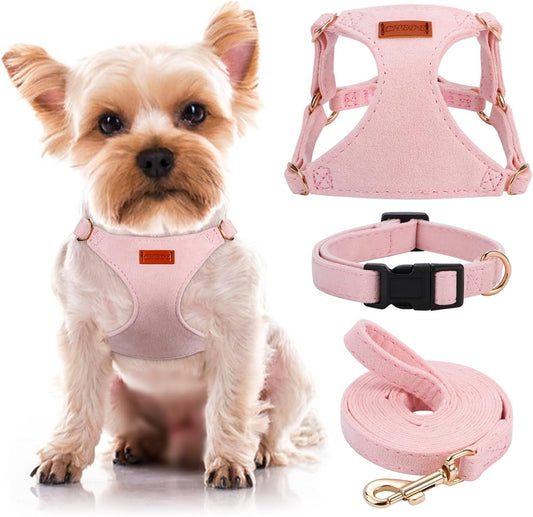 No Pull Dog Harness- Lightweight, Soft, Adjustable Small Harness Collar and Leash Set, Suitable for Cats Puppy Small and Medium-Sized Dog Outdoor Training and Running (Pink, XXS)