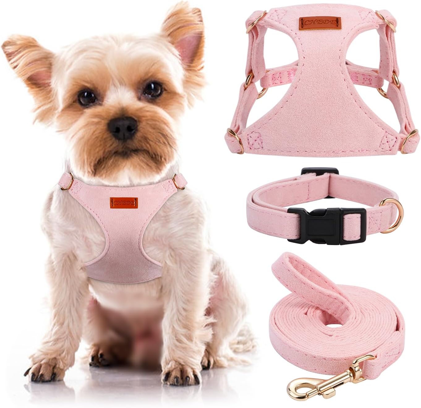 No Pull Dog Harness- Lightweight, Soft, Adjustable Small Harness Collar and Leash Set, Suitable for Cats Puppy Small and Medium-Sized Dog Outdoor Training and Running (Pink, XS)
