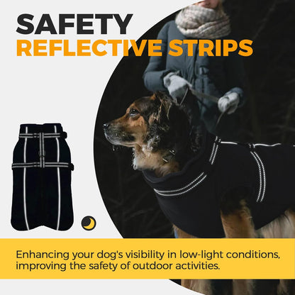 Lelepet Dog Coat for Large Dogs Waterproof Dog Jacket with Harness Built in Reflective Fleece Jacket with Zip Cold Weather Coats for Dogs Outdoor, Cozy Thermal Pet Snowsuit, Weimaraner, Black, XXL