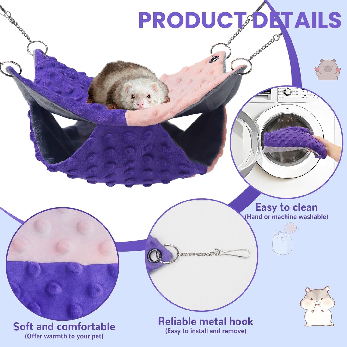 3 Pcs Guinea Pig Hammock, Rat Ferret Hamster Hanging Hammock Guinea Pig Accessories for Small Animals Chinchilla Parrot Sugar Glider Ferret Squirrel (11"×11")