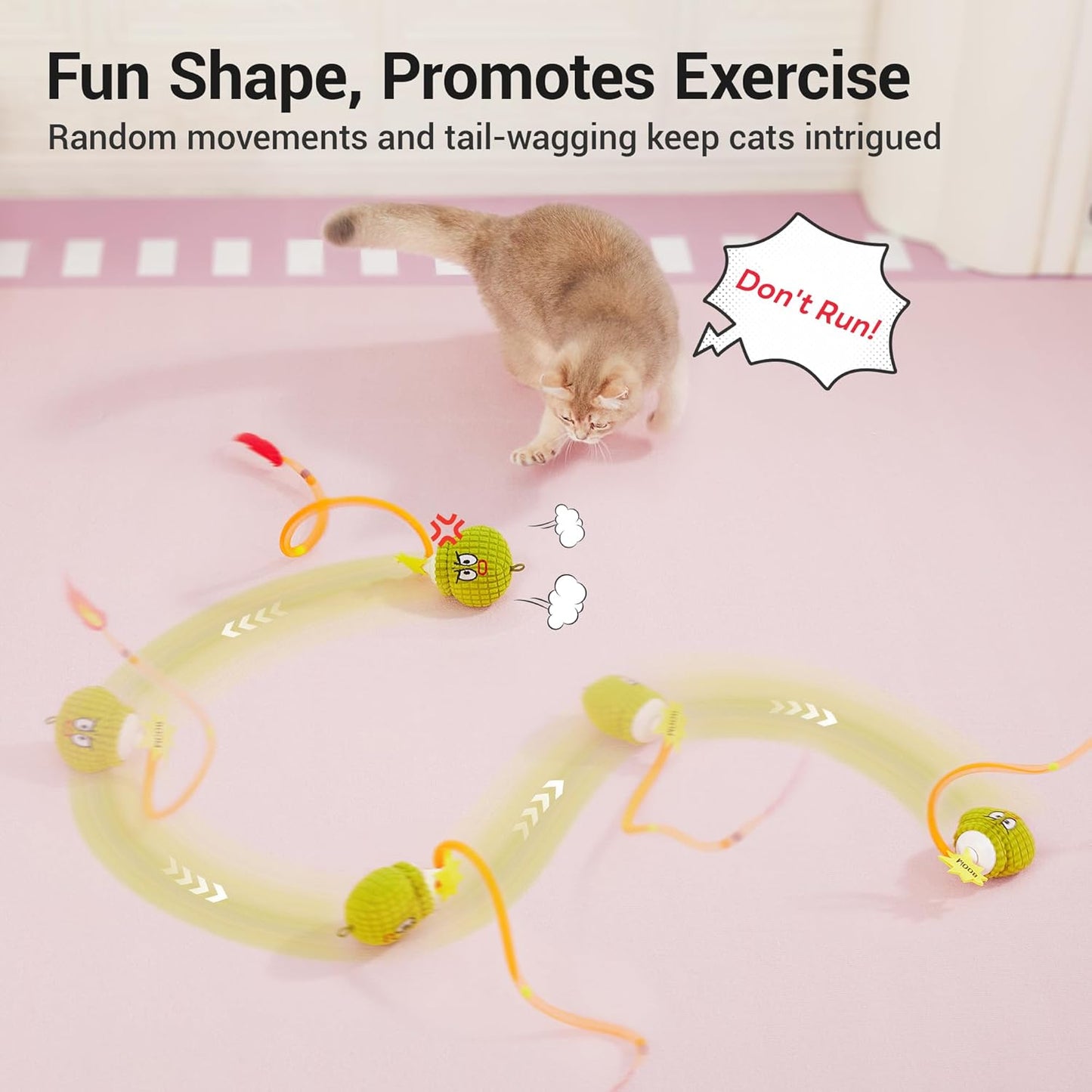 Potaroma Interactive Cat Toy with Motion Sensor, Chirping Sound & Catnip – Funny Grenade Design with Mesh Tail, Rechargeable Smart Rolling Ball for Bored Indoor Kittens & Adult Cats 3 Inches