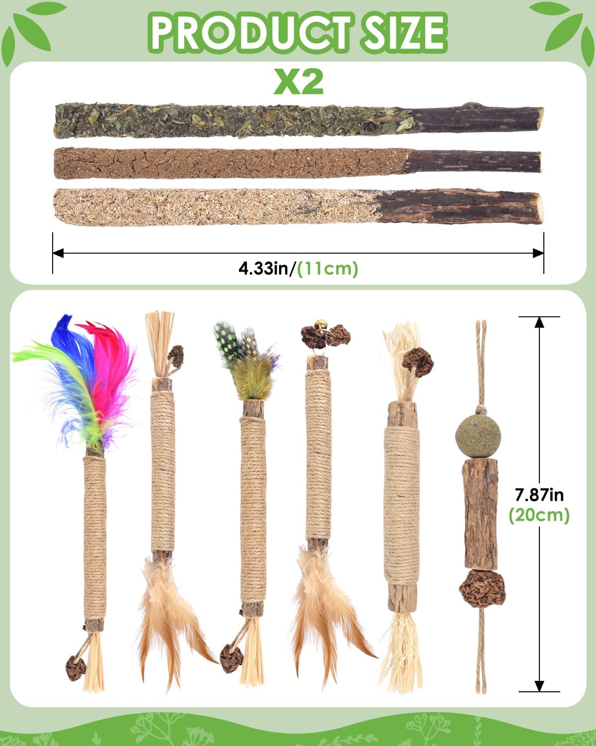 TINDTOP Cat Chew Toys, 12 Pack Silvervine Chew Sticks with 2 Pack Cage Balls for Kittens Teeth Cleaning, Matatabi Dental Care, Increase Appetite, Aggressive Chewers Cat Dental Toy