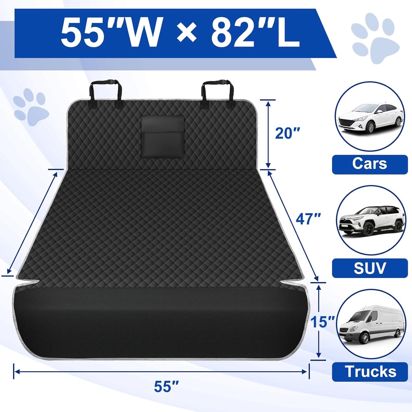 SUV Cargo Liner for Dogs - Waterproof Dog Car Seat Cover Mat for SUVs, Sedans, Vans & Trunks with Non-Slip Bumper Flap Protector, Scratchproof Large Size Universal Fit，Grey