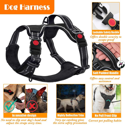 No Pull Dog Harness, Collar & Leash Set | Includes Dog Seat Belt, Collapsible Bowls & Poop Bag Dispenser. Ideal for Training, Walking, Hiking. Fits Small to Large Dogs(Black-M)