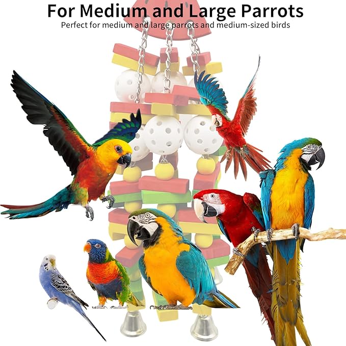 Bird Toys for Parrots Medium Large Bird Parrot Toy for Cockatoos, Cockatiels, Conure Parakeets Natural Wooden Chewing Toys