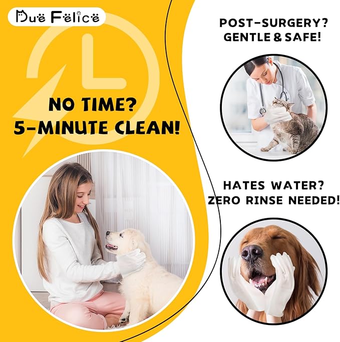 Pet Glove Wipes for Dogs Cats Disposable Dog Wipes Cleaning Deodorizing for Fur Paws and Butt Rinse Free Shampoo Mittens Cat Grooming Bath Wipes 30PCS