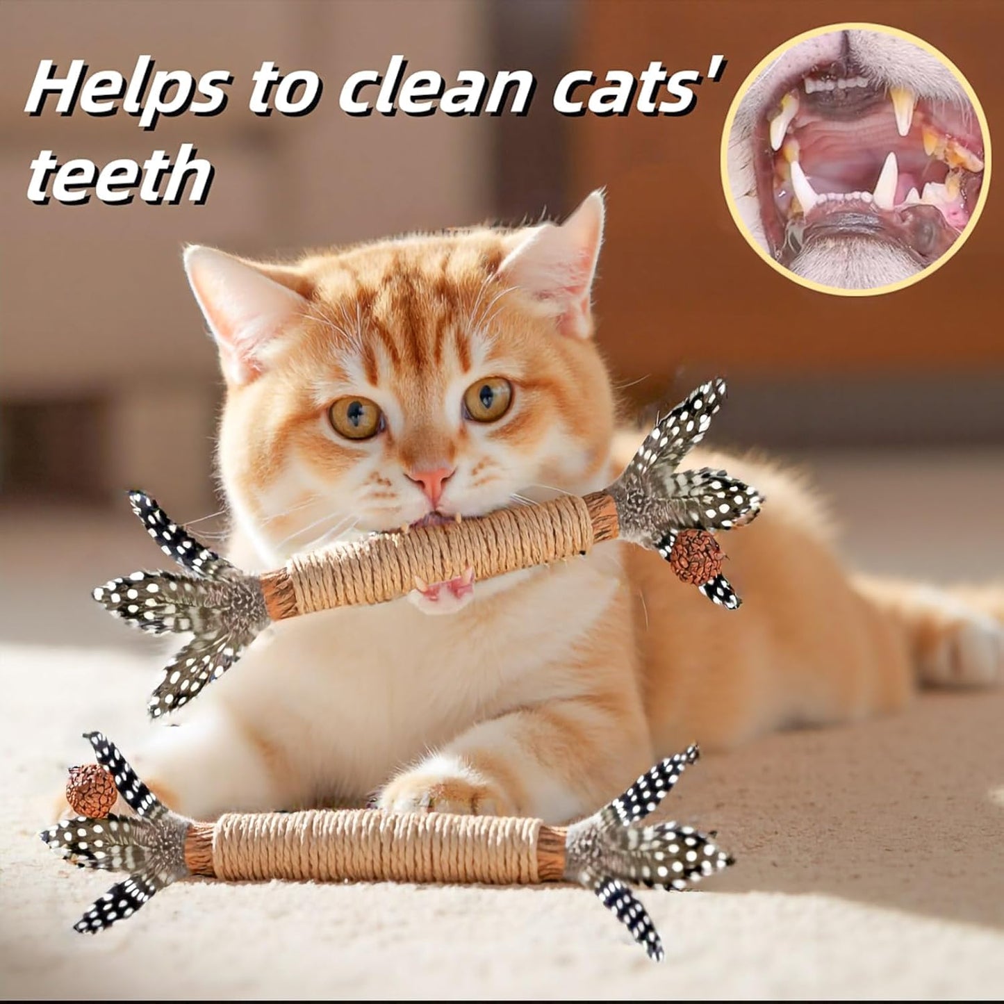 Cat Toys, 7 Pack Silvervine Cat Feather Toy Kitten Chew Stick Catnip Treat for Cleaning Teeth Indoor Kitty Teaser Wand Molar Snack for Interactive Pet Rabbit Bunny Hamster