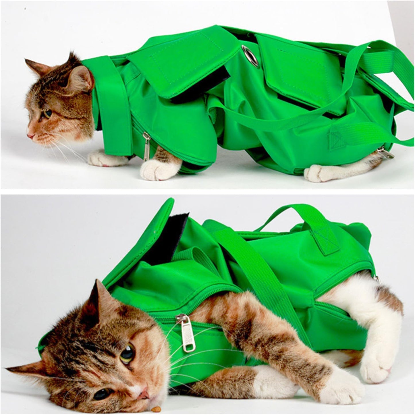 HDKUW Cat Grooming Bag,Foldable Travel Carrier for Cats,Anti-Bite Anti-Scratch Cat Grooming Restraint Bag,Pet Carrier for Administering Eye Drops,Ear Cleaner,Clipping Nails Green M