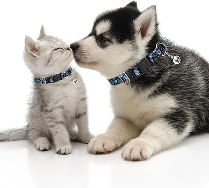 Skull Dog Collar with Bell, Pretty Cool Boy Cat Collar Tiny Puppy Collars with Bells for Xs Small Pet Male Dogs Kitten Little Animal, XSmall