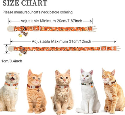 Unique style paws 2 Pack Autumn Halloween Kitten Collar Breakaway with Bell&Pendant, Adjustable Safety Bee Daisy Maple Leaf Cat Cotton Collar for Girl Boy Cat and Small Pet