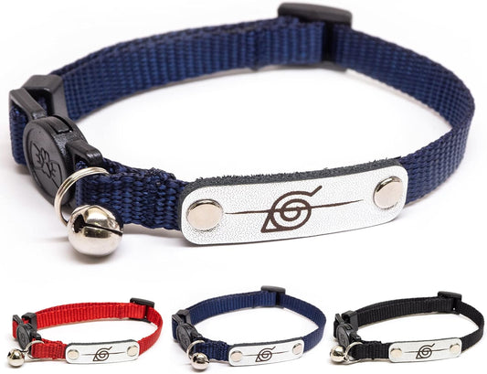 Naruto Breakaway Cat Collars for Girl & Boy Cats | Officially Licensed Naruto Shippuden Hidden Leaf Village Pet Accessories & Gifts, (8.5” to12”) Adjustable Cute Kitten Collar with Bell (Navy, Rogue)