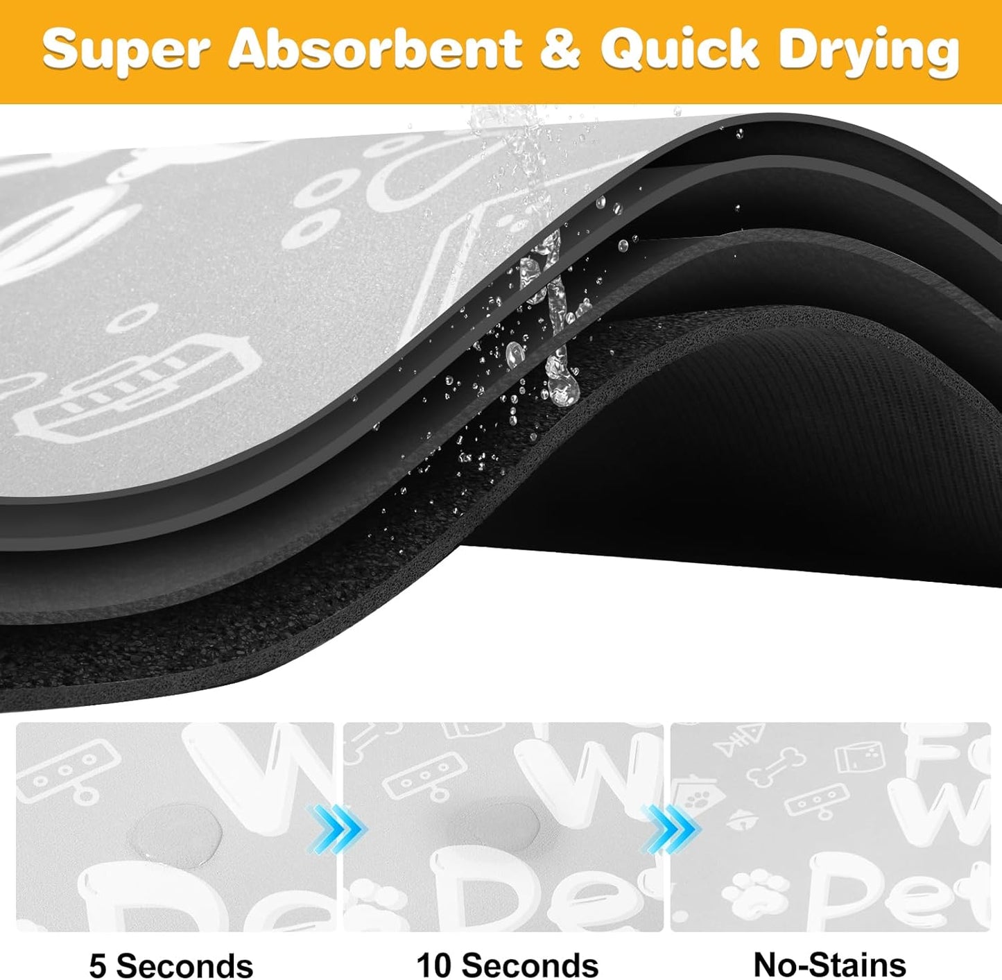 Pet Feeding Mat,Dog Cat Mat for Food and Water,Dog Bowl Waterproof Placemat with Rubber Backing,Absorbent Quick Dry Water Dispenser Mat for Pet（Light Gray 12"×18"）