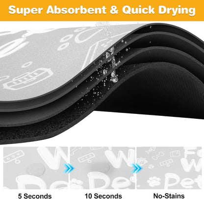 Pet Feeding Mat,Dog Cat Mat for Food and Water,Dog Bowl Waterproof Placemat with Rubber Backing,Absorbent Quick Dry Water Dispenser Mat for Pet（Light Gray 16"×24"）
