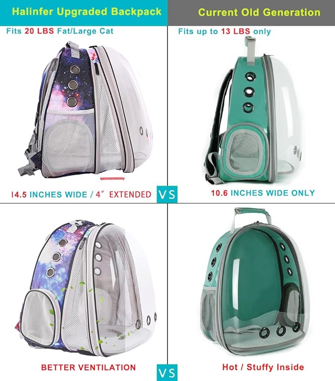 Front Expandable Cat Backpack Carrier, Fit up to 20 lbs, Printed Artwork with Space Capsule Bubble Window Pet Carrier Backpack for Large Fat Cat and Small Puppy