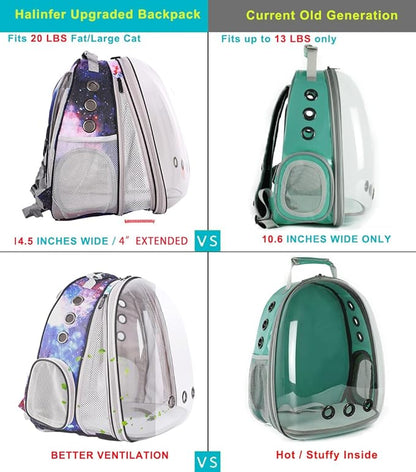 Front Expandable Cat Backpack Carrier, Fit up to 20 lbs, Printed Artwork with Space Capsule Bubble Window Pet Carrier Backpack for Large Fat Cat and Small Puppy