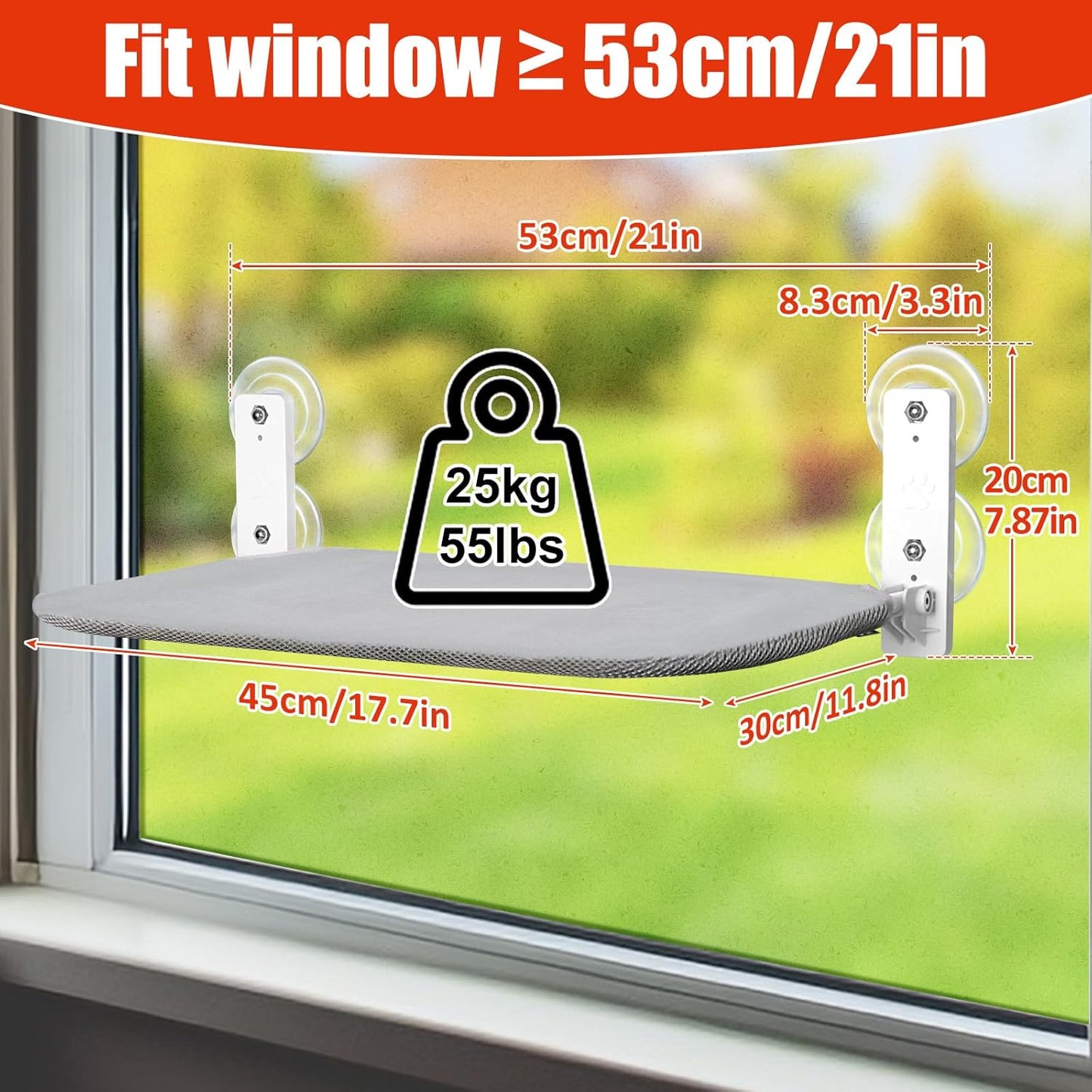 Sunhoo Cat Window Hammock Perch Cordless Perches Window Sill Seat Bed Foldable Stable Lounger Upgraded Suction Cup Easy Assembly Indoor Cats Kitty Shelf Hold Up to 55lbs（Grey,S