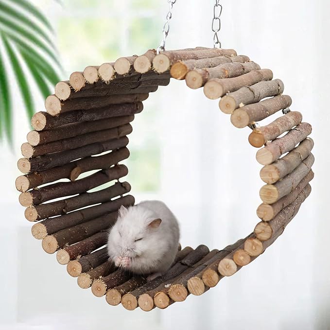 Bird Parrot Swing Toys, Hanging Bird Tree Caves, Natural Apple Wood Parrot Hammock, Bird Cage Accessories, Suitable for Little Bird Parakeets Cockatiels Lovebirds Hamster Rat (6.49" in Diameter)
