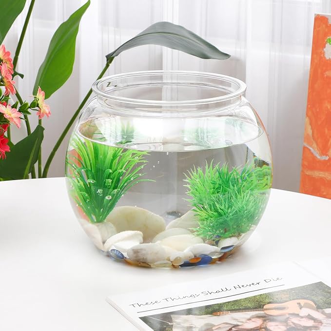 Balacoo Fish Bowl Plastic Transparent Round Fish Tank Desktop Small Aquarium Clear Bubble Bowl Goldfish Turtle Tank Hydroponic Planter Container