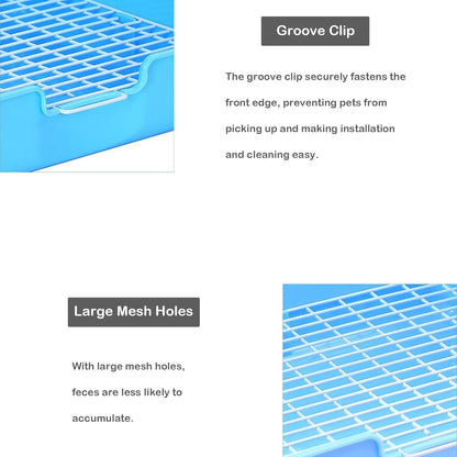 Rabbit Litter Box with Hay Bag, 4-in-1 Rabbit Potty Toilet Feeding Cleaning Set for Dwarf Bunny Guinea Pig Chinchilla (Blue)