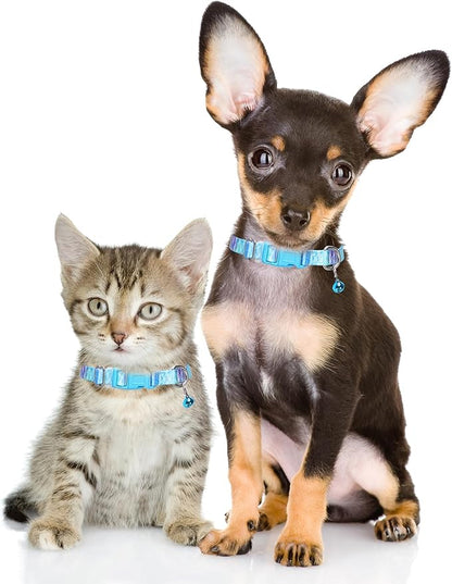 Small Dog Collar with Bell, Pretty Cool Boy Cat Collar Tiny Puppy Collars with Bells for Xs Small Pet Male Dogs Kitten Little Animal, Bule Small