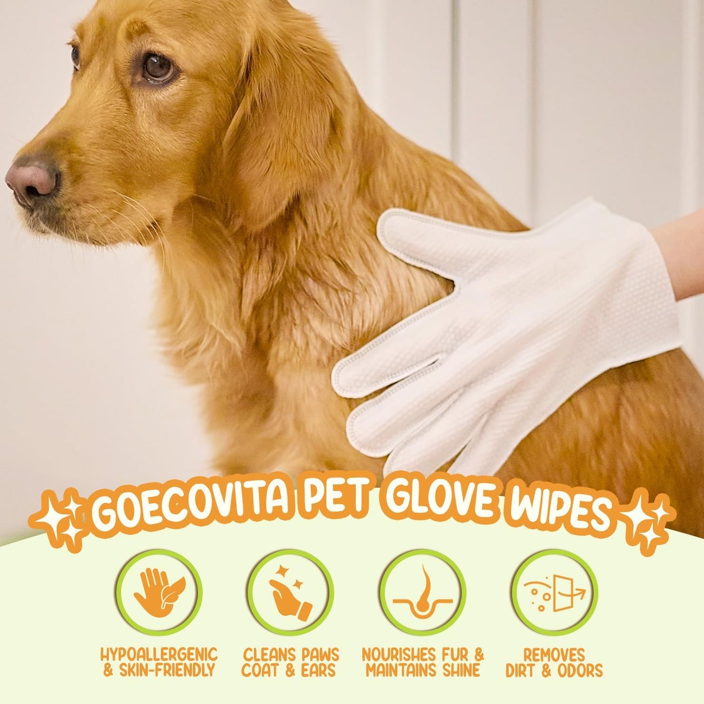 Pet Glove Wipes for Dogs & Cats | Nourish & Clean Fur & Skin | Coconut Oil & Chamomile Rinse-Free Wipes | Bathing Glove Wipes for Daily Care and Traveling | Natural, Hypoallergenic (18 Pack)