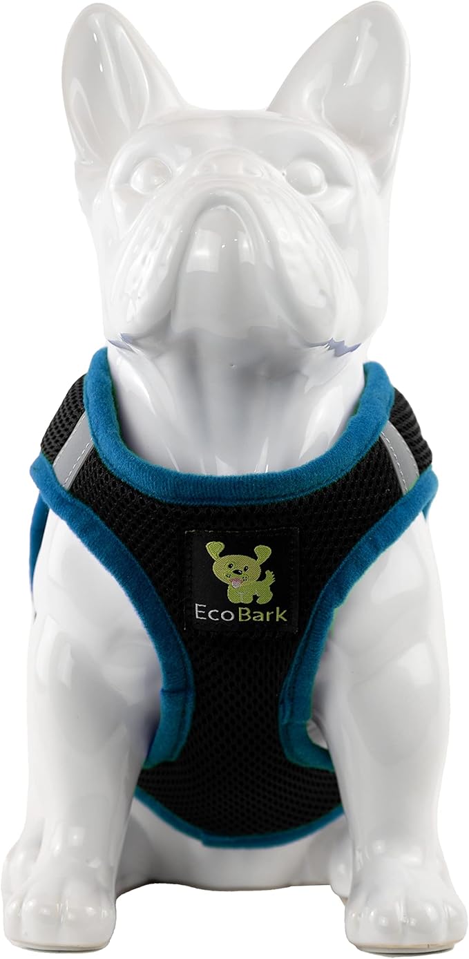 EcoBark Step in Dog Harness - Teacup Dog Harnesses for XXXS, XXS, XS and Small Dog Breeds - Reflective - Adjustable Mini Body Halter Vest - Tiny Soft Mesh Toy Breed (Black and Teal, XXXS)