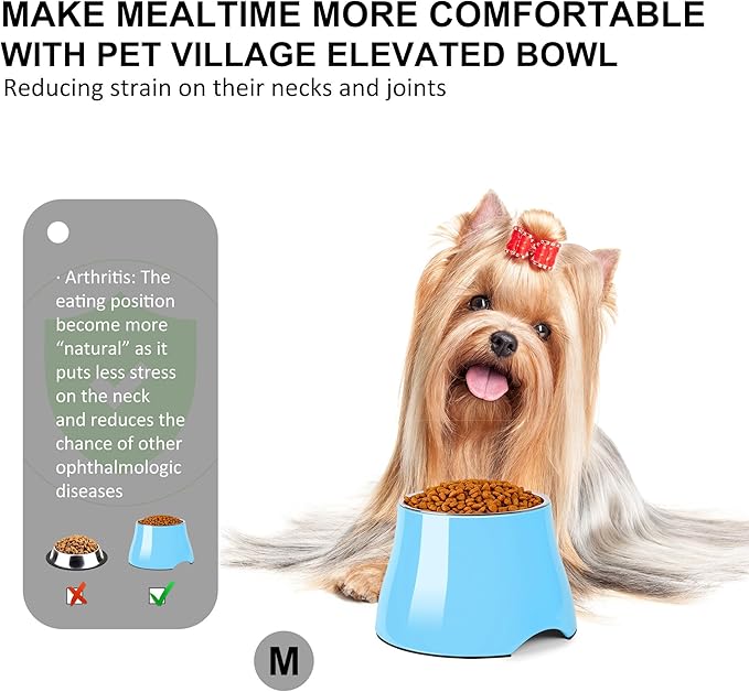 Dog Bowls,Cone Friendly Non Slip Single Dog Bowl with Stainless Steel Inner, Raised Bowls for Small Dogs Spaniel Dogs Long Ear, High Capacity, M/2 Cup Aqua Blue