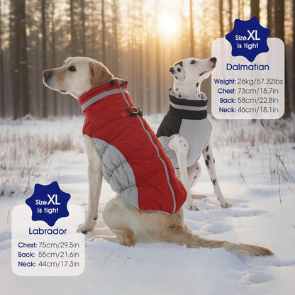 FUAMEY Dog Coat for Medium Dogs,Waterproof Dog Winter Jacket with Harness Built in Puppy Cold Weather Coats Reflective Pet Vest with Zipper Warm Fleece Dogs Snowsuit Windproof Red M