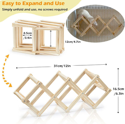 Wooden Rat Climbing Toys, Natural Pet Rat Cage Accessories Climbing Ladder, Fancy Rats Enrichment Toys Activities, Hanging Rodent Toy for Pet Rats in Cage Playing Chewing (S, 2pcs)