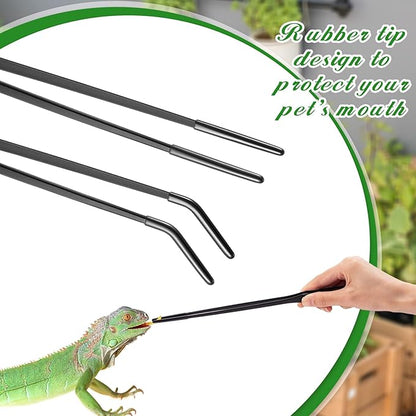 Lasnten 2 Pcs Extra Long Stainless Steel Reptile Feeding Tongs with Rubber Tip Bearded Dragon Aquarium Straight and Curved Long Tweezer Terrarium Feeder Tool for Tank(Black, 10 Inch, 10.5 Inch)