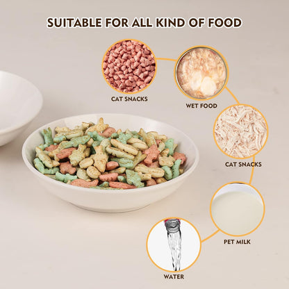 Ceramic Cat Dishes for Food - Cute Cat Bowl Set of 6 - Wide, Shallow, Whisker Friendly - Minimalist Style - Microwave and Dishwasher Safe - 8.5 oz - 5.75 inch