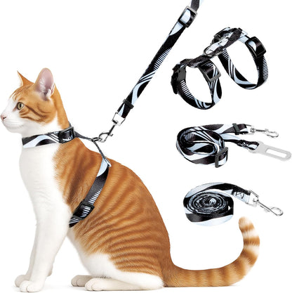Cat Harness and Leash Set, Escape Proof Cat Harness, Comfortable Soft Lightweight Cat Leash, Use Safe and Easy, Outdoor Walking Travel Kitten Harness for Small Medium Large Cats