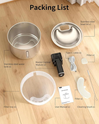 NPET Stainless Steel Wireless Cat Fountain, 1Gallon/135oz Battery Operated Automatic Pet Drinking Fountain - Cordless Dog Water Dispenser with Water Level Window for Cats Indoor