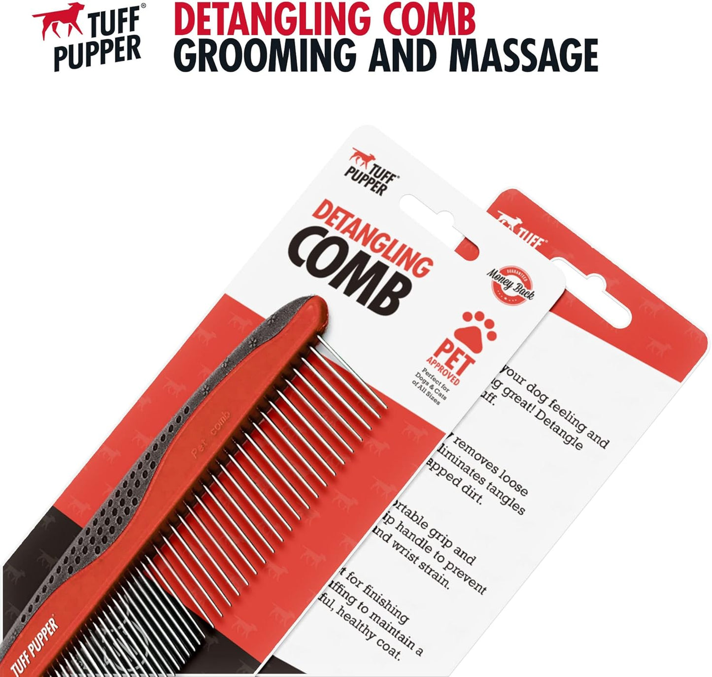 Tuff Pupper Dog Grooming Comb Set | Easily & Safely Remove Matted Knotted Hair | Ergonomic Pet Detangling Combs | No-Slip Safety Handle | Rounded Tips Prevent Scratching | For Poodles & Curly Hair