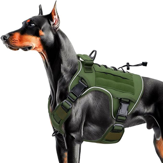 Heavy-Duty Tactical Dog Harness for Large Dogs, No Pull Adjustable Reflective Pet Vest with Molle System, K9 Military-Grade Control for Service Training, Outdoor & 10+ Breeds, Green, Large