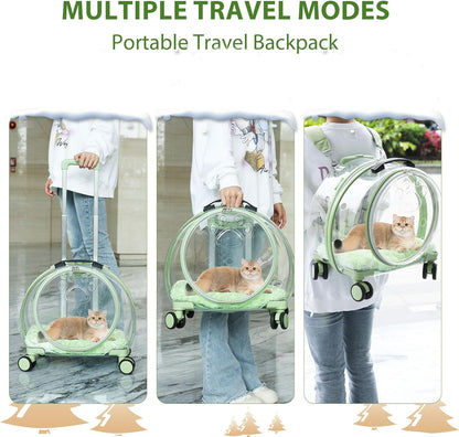 Transparent & Fully Breathable Hard cat Carrier with Rolling Wheels for Dogs, Cats, Multiple Carrying Options, Perfect for Traveling/Taking a Walk