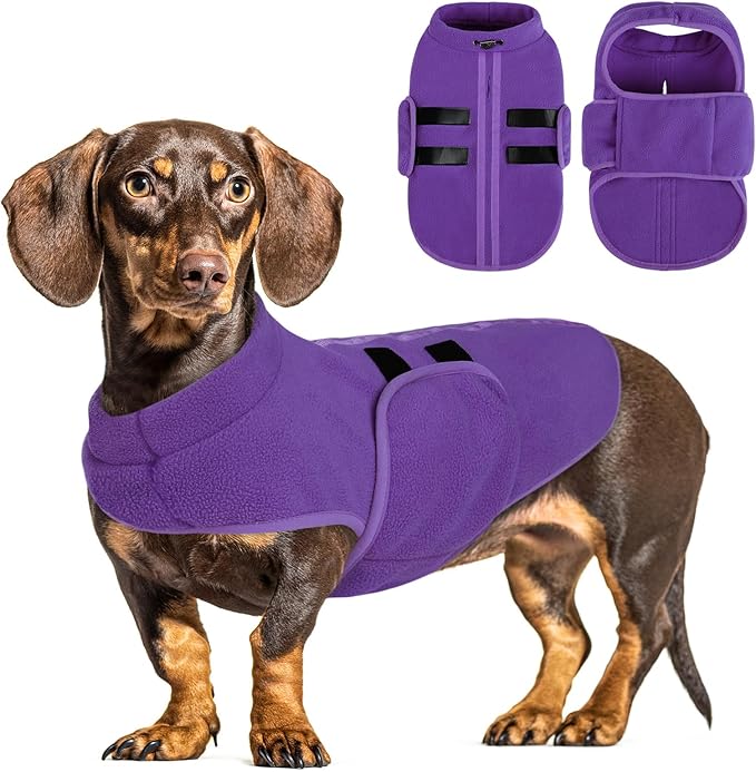 Queenmore Medium Dog Sweaters, Soft Fleece Vest Pullover Dog Jacket with Leash Hole, Warm Winter Dog Clothes Cold Weather Doggy Dachshund Sweater for Medium Dogs Cats Boy or Girl (Lavender, M)