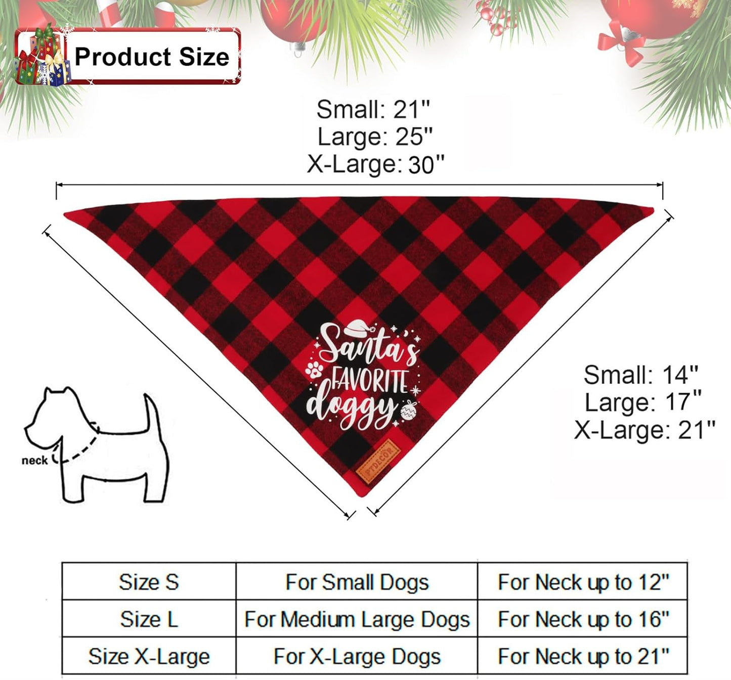 PTDECOR 2 Pack Dog Christmas Bandanas, Classic Red Green Plaid Pet Scarf Triangle Bibs Kerchief Christmas Bandanas for Medium Large Dogs Pets (Large)