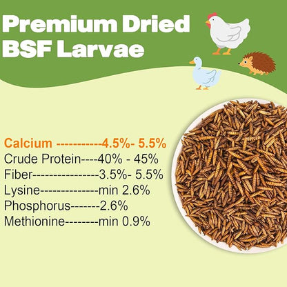 22LB Dried Black Soldier Fly Larvae, 2 Pack of 11 LBS, 86X Calcium Than Dried Mealworms, High Protein Non-GMO Organic Chicken Feed
