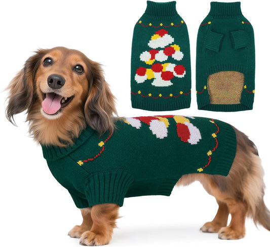 BRKURLEG Dog Sweaters, Christmas Dog Sweaters for Small Dogs Boy Girl, Warm Sweater for Cold Weather, Xmas, New Year, Pet Winter Knitted Sweatshirt Outfit for Cats, Chihuahua,Yorkie (Green, XS)