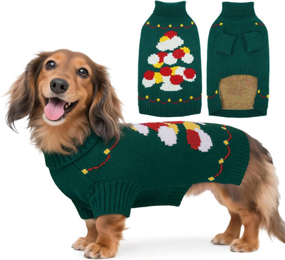 BRKURLEG Dog Sweaters, Christmas Dog Sweaters for Small Dogs Boy Girl, Warm Pet Sweater for Cold Weather, Xmas, New Year, Pet Pullover Sweater for Cats, Dachshund, Poodle, Shih Tzu (Green, S)