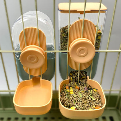 Hanging Automatic Pet Food Water Dispenser, 35oz Rabbit Feeder for Cage Gravity Feeder Siphon Waterer Set for Rabbit Chinchilla Hedgehog Ferret Cat Puppy (Orange)